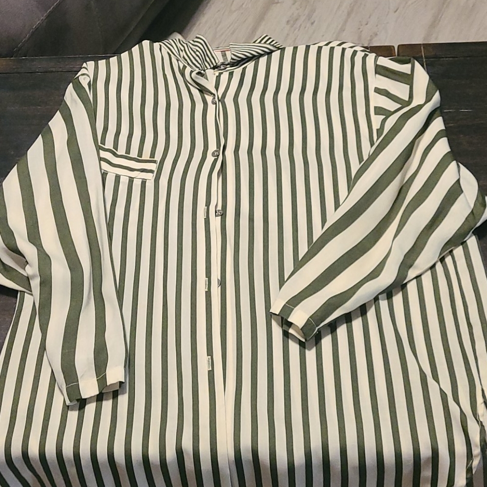Green and white stripped blouse